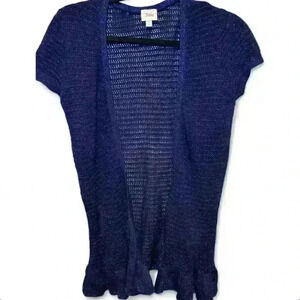Justice Girls Blue Knit Cardigan Short Sleeve Sweater Size 16